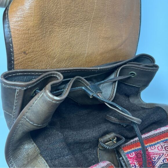 Vintage Leather and Kilim Backpack Dark Brown Travel Bag Backpack - Picture 4 of 16